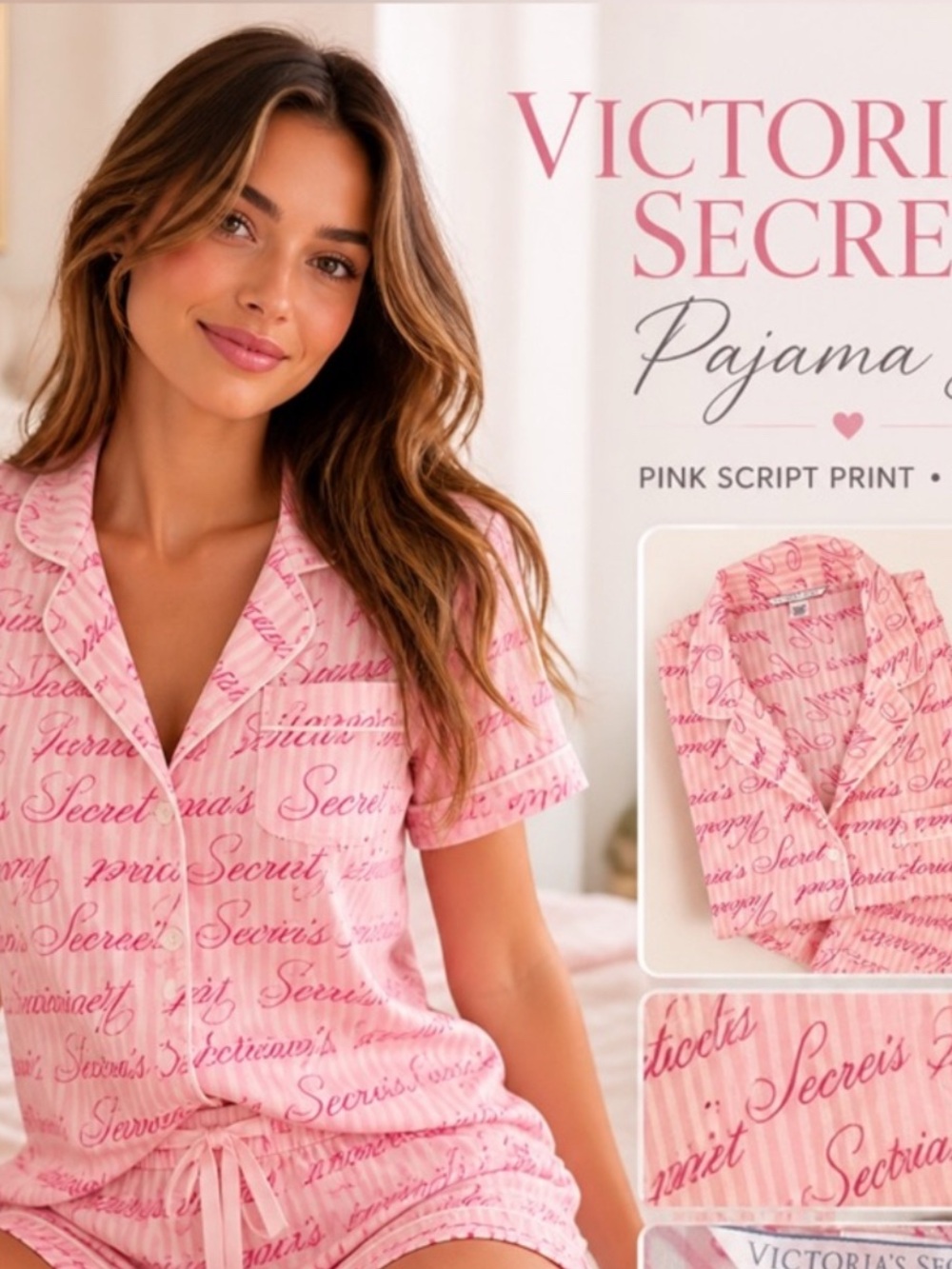 Victoria’s Secret Modal Long Pajama Set Purest Pink Script Size M